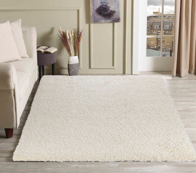 Serdim Rugs Plain Living Room Shaggy Area Rugs Ivory 120x170 cm