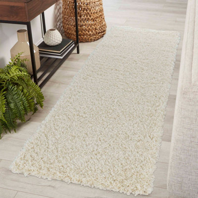 Serdim Rugs Plain Living Room Shaggy Area Rugs Ivory Runner 60x220 cm