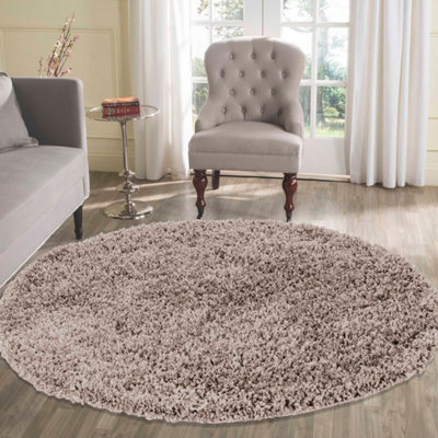 Serdim Rugs Plain Living Room Shaggy Area Rugs L.Beige Round 120x120 cm