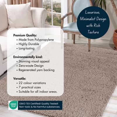 Serdim Rugs Plain Living Room Shaggy Area Rugs L.Beige Round 120x120 cm