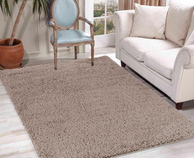 Serdim Rugs Plain Living Room Shaggy Area Rugs L.Beige Round 120x120 cm