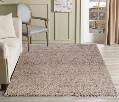 Serdim Rugs Plain Living Room Shaggy Area Rugs L.Beige Round 120x120 cm