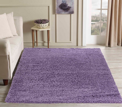 Serdim Rugs Plain Living Room Shaggy Area Rugs Lilac 120x170 cm