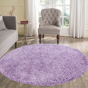 Serdim Rugs Plain Living Room Shaggy Area Rugs Lilac Round 120x120 cm