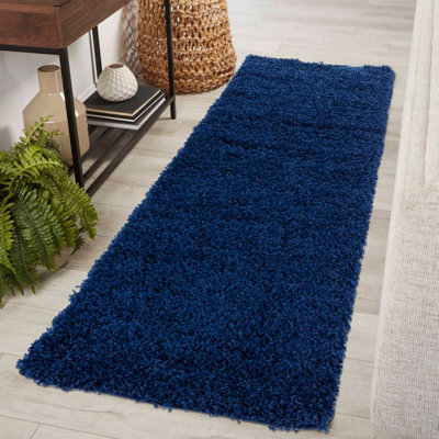 Serdim Rugs Plain Living Room Shaggy Area Rugs Navy Runner 60x220 cm