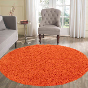 Serdim Rugs Plain Living Room Shaggy Area Rugs Orange Round 120x120 cm