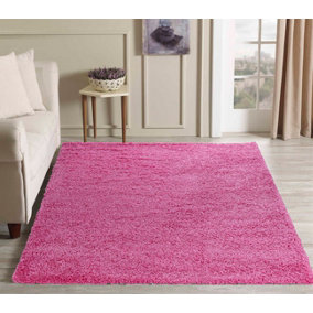 Serdim Rugs Plain Living Room Shaggy Area Rugs Pink 120x170 cm