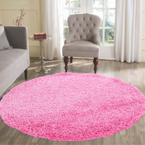 Serdim Rugs Plain Living Room Shaggy Area Rugs Pink Round 120x120 cm