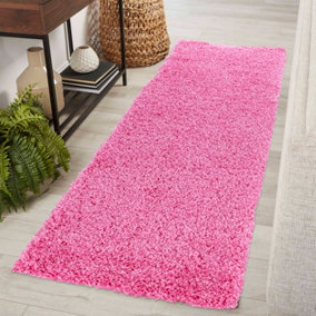 Serdim Rugs Plain Living Room Shaggy Area Rugs Pink Runner 60x220 cm