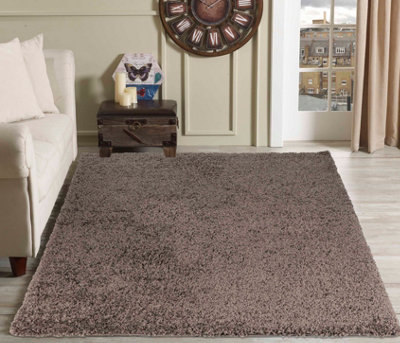 Serdim Rugs Plain Living Room Shaggy Area Rugs Taupe 200x290 cm