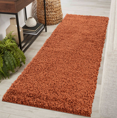 Serdim Rugs Plain Living Room Shaggy Area Rugs Terracotta Runner 60x220 cm