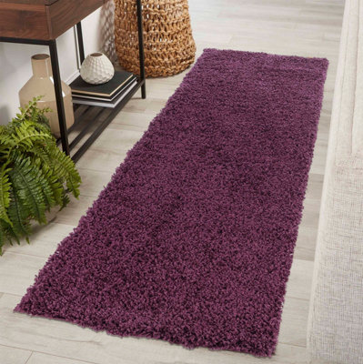 Serdim Rugs Plain Living Room Shaggy Area Rugs Violet Runner 60x220 cm