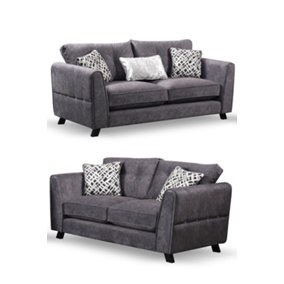 Serena 3+2 fabric Grey Sofa set - Foam Seating - wooden feet - 3 seater - 2 seater