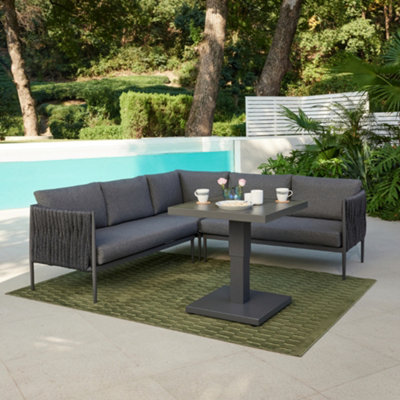 Serena Rope Garden Corner Set with Rising Table, Dark Grey