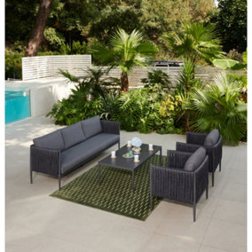 Serena Rope Lounge Sofa Garden Set with coffee Table, Dark Grey