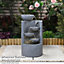 Serenity Four Bowl Cascading Water Feature With LED Lights Polyresin Stone-Effect Design Self Contained