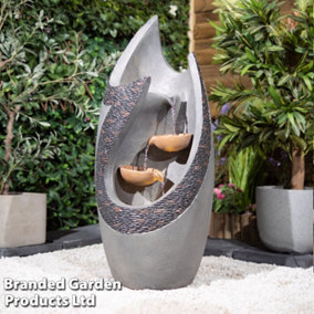 Serenity Garden Flame Effect Cascading Vase Water Feature, Outdoor Tipping Pots Fountain with LED Lights