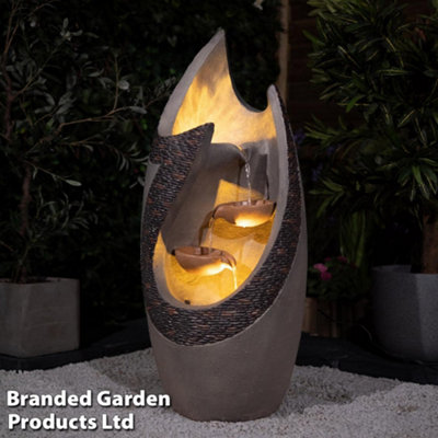 Serenity Garden Flame Effect Cascading Vase Water Feature, Outdoor Tipping Pots Fountain with LED Lights