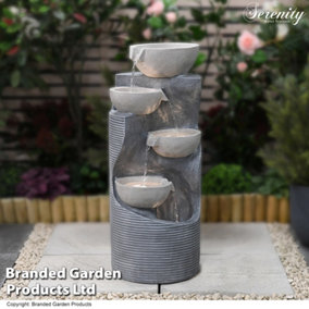 Serenity Large Four Bowl Cascading Water Feature with 4 LED Lights Outdoor Free Standing Stone-Effect Mains Powered