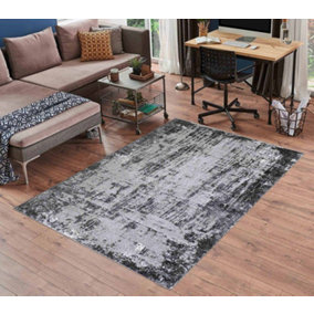Serenity Modern Abstract Abrasion Contemporary Area Rugs Black 120x170 cm