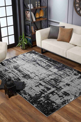 Serenity Modern Abstract Abrasion Contemporary Area Rugs Black 120x170 cm
