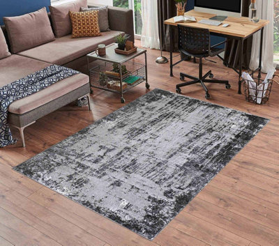 Serenity Modern Abstract Abrasion Contemporary Area Rugs Black 80x150 cm