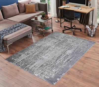 Serenity Modern Abstract Abrasion Contemporary Area Rugs Grey 120x170 cm
