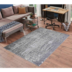 Serenity Modern Abstract Abrasion Contemporary Area Rugs Grey 120x170 cm