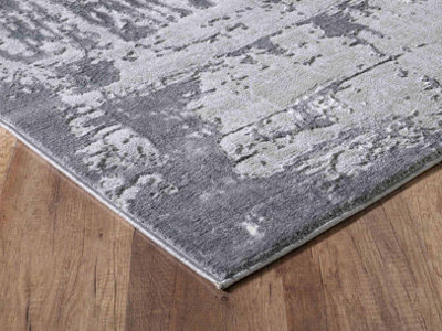 Serenity Modern Abstract Abrasion Contemporary Area Rugs Grey 80x150 cm
