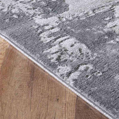 Serenity Modern Abstract Abrasion Contemporary Area Rugs Grey 80x150 cm