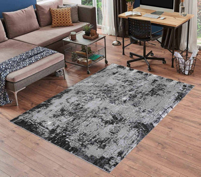 Serenity Modern Abstract Acrylic Contemporary Area Rugs Black 200x290 cm