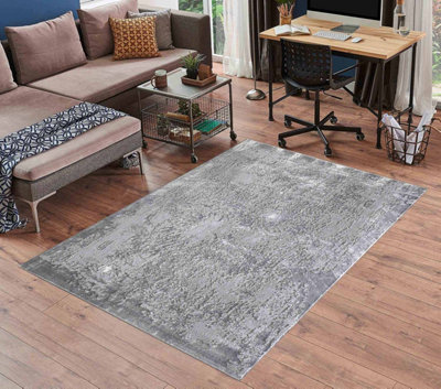 Serenity Modern Abstract Acrylic Contemporary Area Rugs Grey 80x150 cm