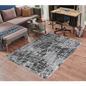 Serenity Modern Abstract Lines Contemporary Area Rugs Black 160x230 cm
