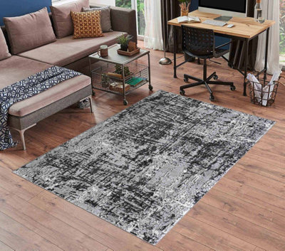 Serenity Modern Abstract Lines Contemporary Area Rugs Black 80x150 cm