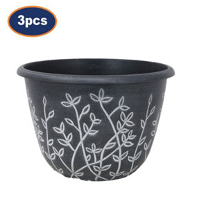 Serenity Pot Planter Round Plastic Black White Flower Plant Garden 25cm 3Pcs