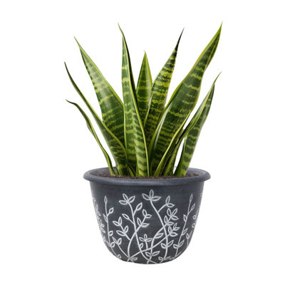 Serenity Pot Planter Round Plastic Black White Flower Plant Garden 25cm 3Pcs - 7