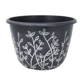 Serenity Pot Planter Round Plastic Black White Flower Plant Garden Patio 25cm