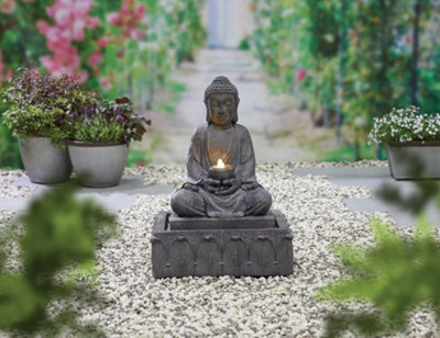 Serenity Water Feature Including LEDs - Poly-Resin - L46 x W54 x H78 cm - Grey
