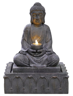 Serenity Water Feature Including LEDs - Poly-Resin - L46 x W54 x H78 cm - Grey