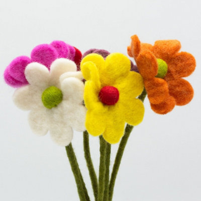 Serenityy Felt Flowers Daisy Assorted Colours Pack of 6 - Handcrafted ...