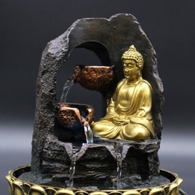 Serenityy Tabletop Water Feature 30cm, Golden Meditating Buddha, Indoor ...