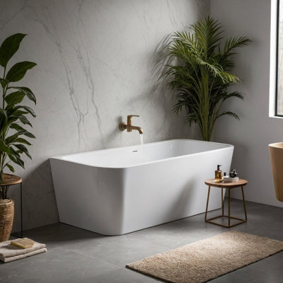 Serenova Gloss White Space Saving Back To Wall Acrylic Bath 170x75cm