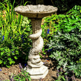 Serpent Design Stone Garden Birdbath