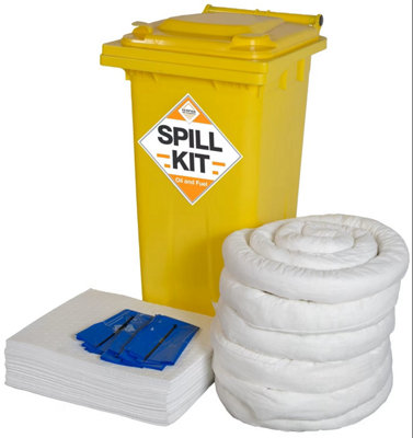 SERPRO - 120 Litre Oil and Fuel Only Spill Kit in Wheeled Bin for Garages, workshops, engine rooms, Oils, Diesel, Hydraulic fluids