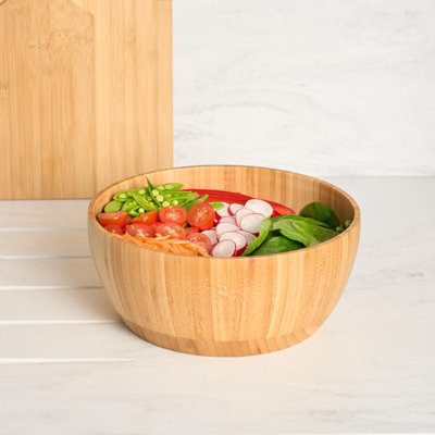 Serving Bowl Salad Kitchen Bamboo Round Wooden Snack Mixing Dessert Dinnerware - 3