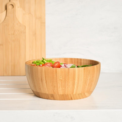 Serving Bowl Salad Kitchen Bamboo Round Wooden Snack Mixing Dessert Dinnerware - 6
