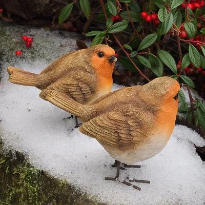 SET 2 ROBIN ORNAMENTS indoor outdoor decoration robin garden bird lover ...