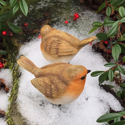 SET 2 ROBIN ORNAMENTS indoor outdoor decoration robin garden bird lover ...