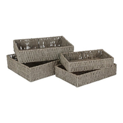 Set 4 Rectangular Grey Straight-sided Paper Rope Trays