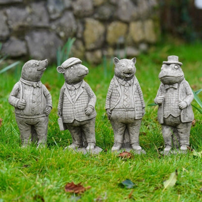Set 4 Wind in the Willows Stone Statues Outdoor Garden Ornament Badger ...